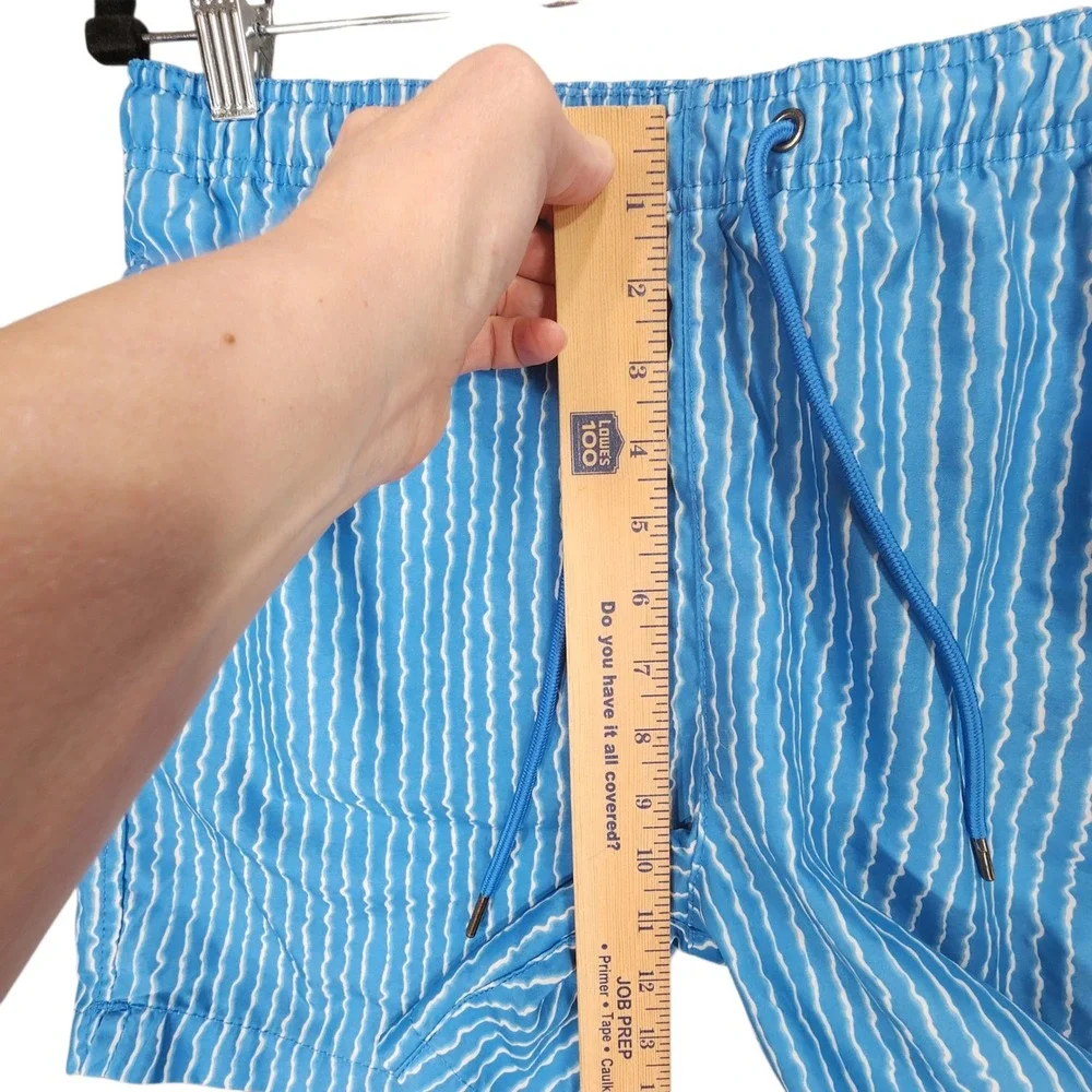 Vtg Beach Bros Mens sz M Swim Trunks Shorts Blue White Stripe Surfer Beach Retro